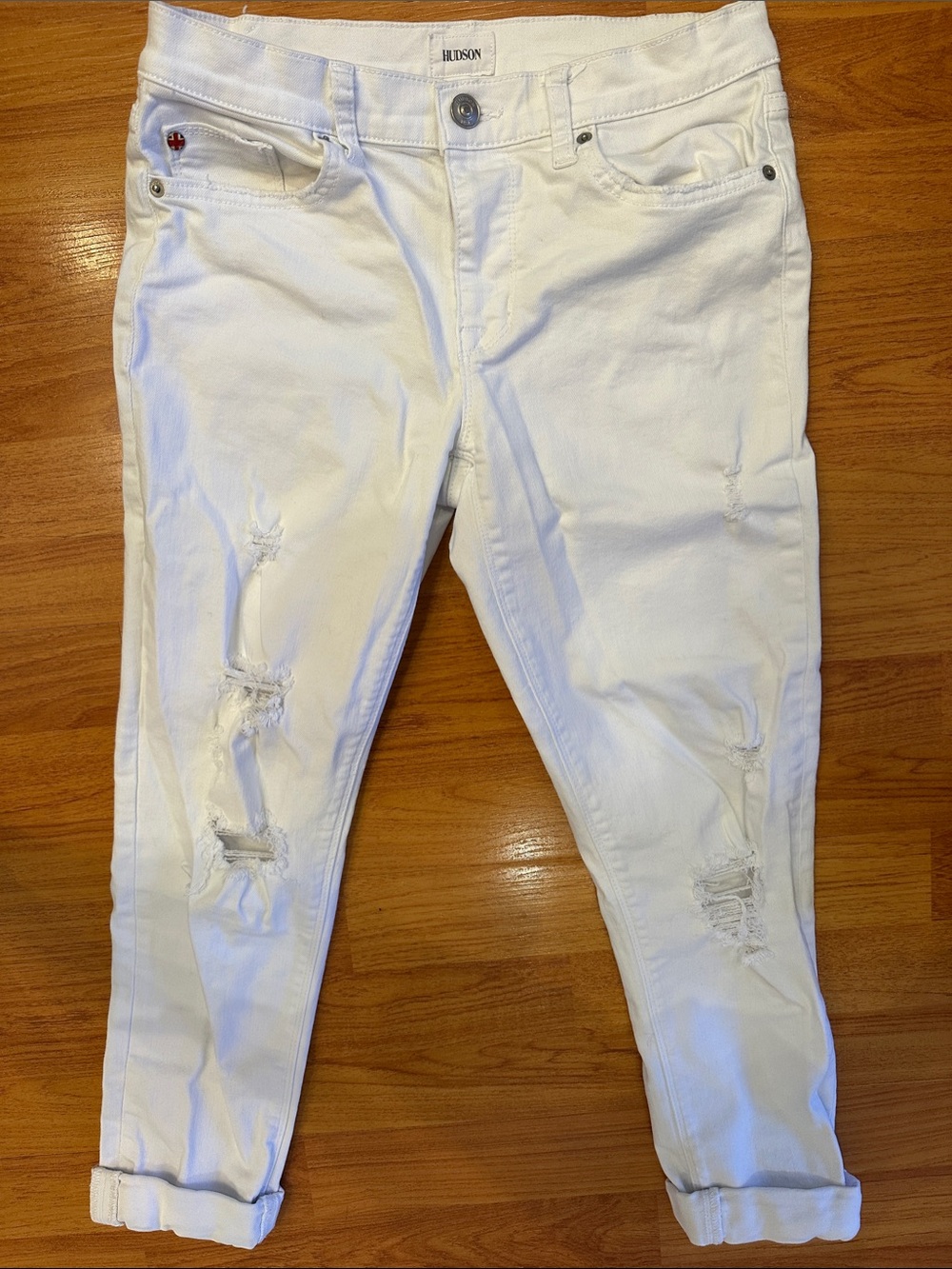 Hudson Jeans White Distressed Boyfriend Jeans